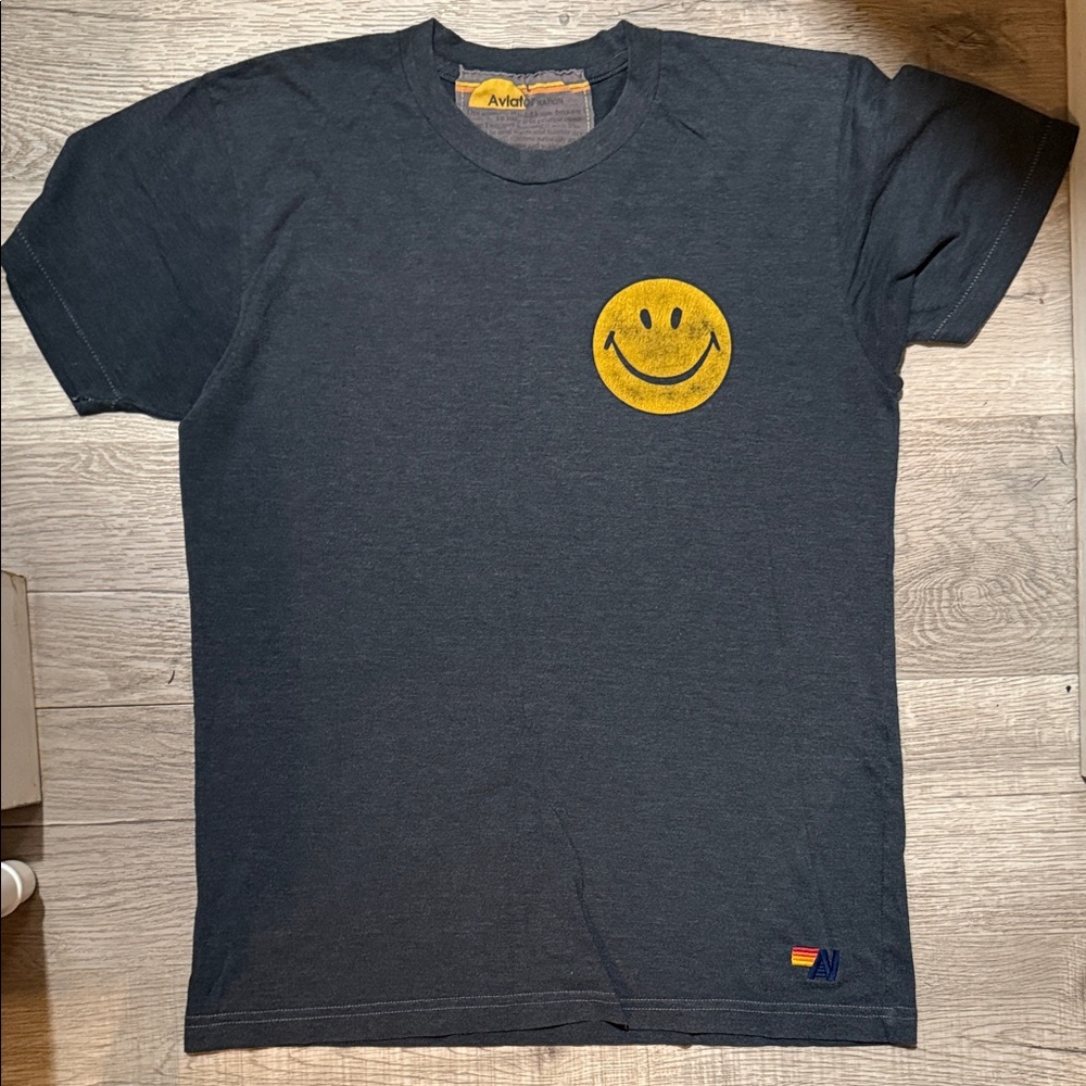 Aviator Nation Charcoal Tee with Yellow Smiley